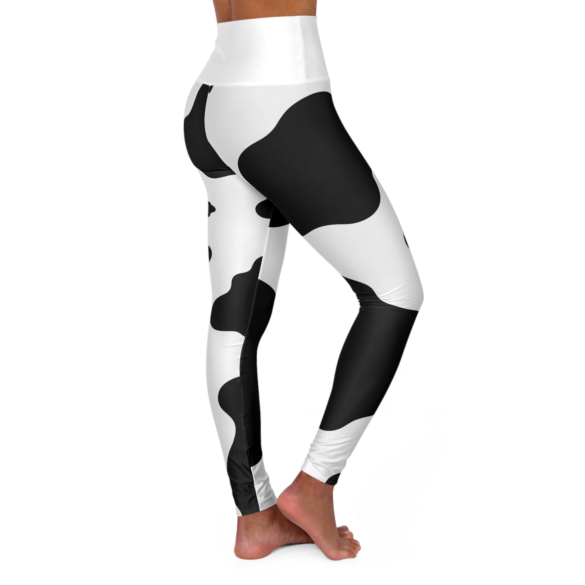 Cow Print High-Waist Yoga Leggings — Black & White All-Over Print