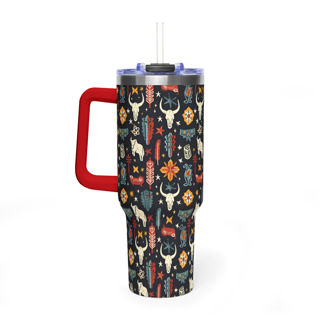 40oz Western Pattern Vacuum Tumbler — Southwestern Cow Skull & Floral Insulated Cup