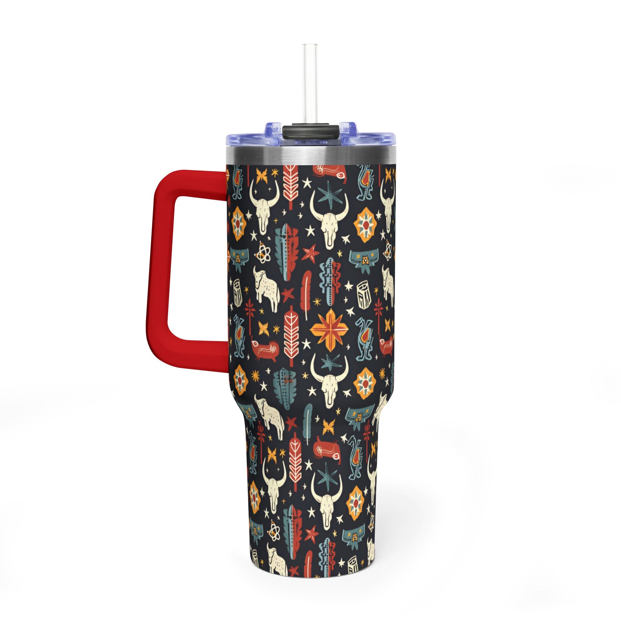 40oz Western Pattern Vacuum Tumbler — Southwestern Cow Skull & Floral Insulated Cup