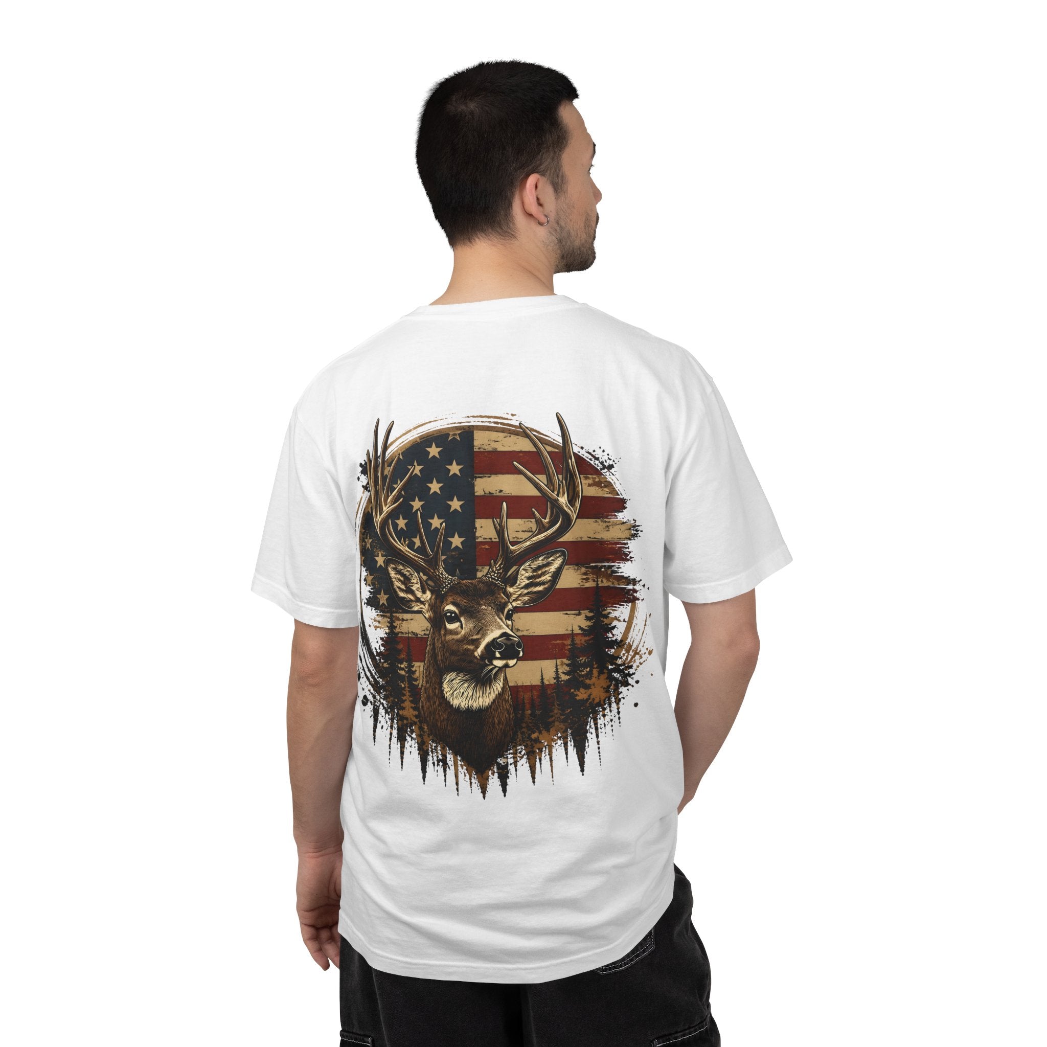 American Flag Deer T-Shirt — Patriotic Hunting Graphic Tee