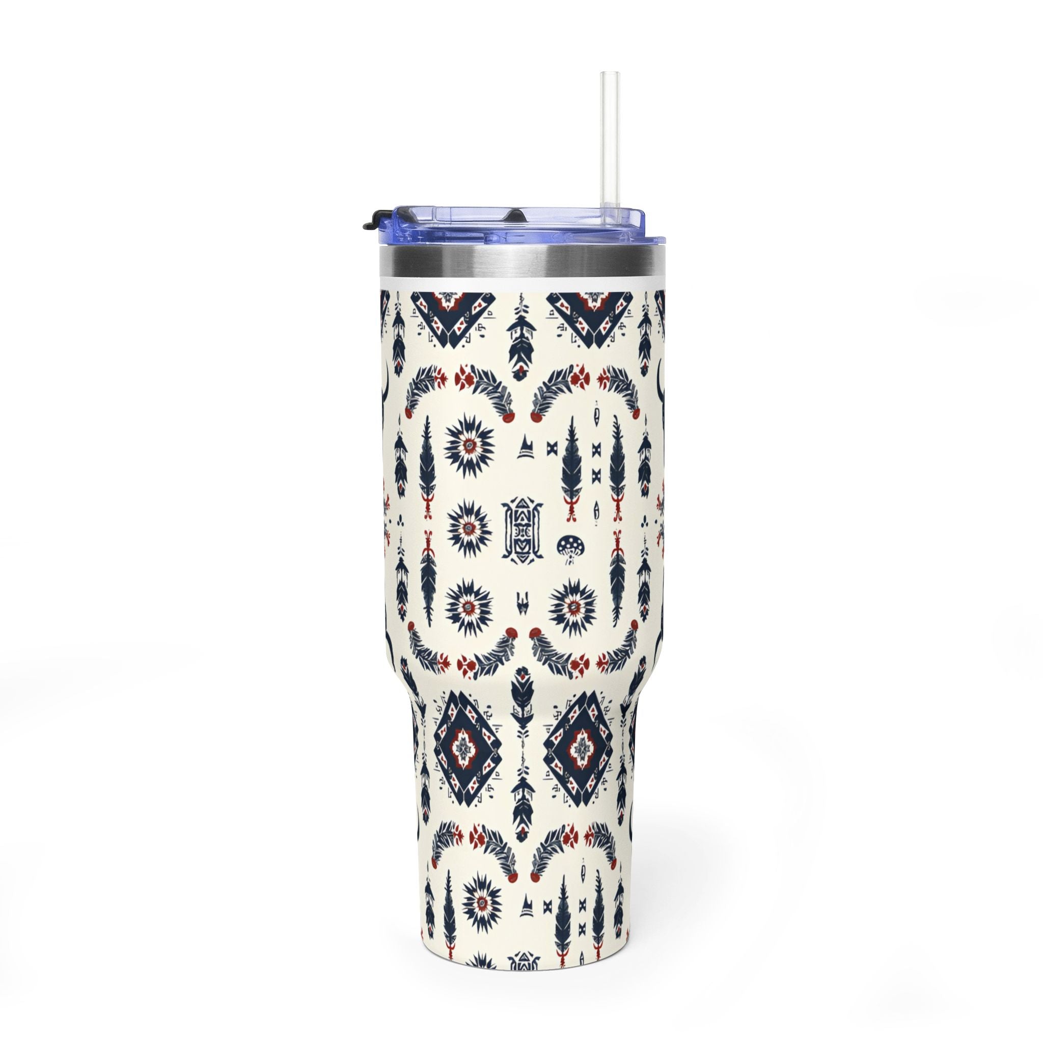 40oz Western Aztec Tumbler - Vacuum Insulated Travel Mug with Bull Skull Pattern