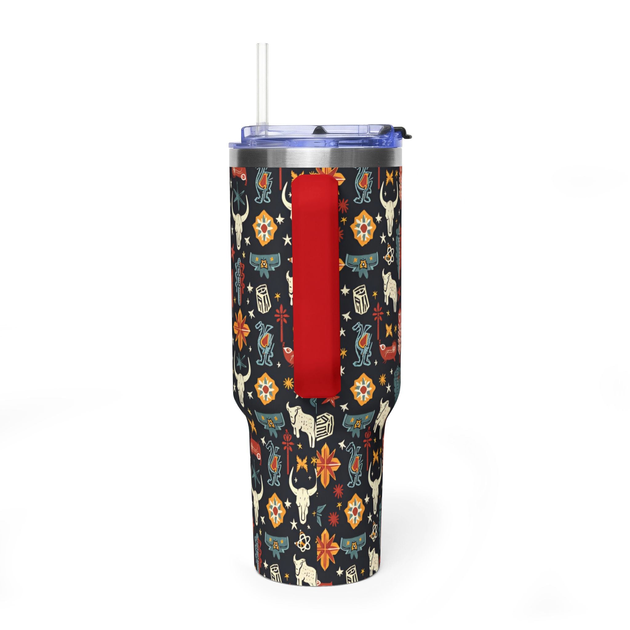 40oz Western Pattern Vacuum Tumbler — Southwestern Cow Skull & Floral Insulated Cup