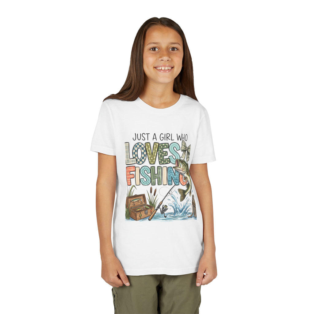 Youth Fishing Tee — "Just a Girl Who Loves Fishing" Graphic Shirt