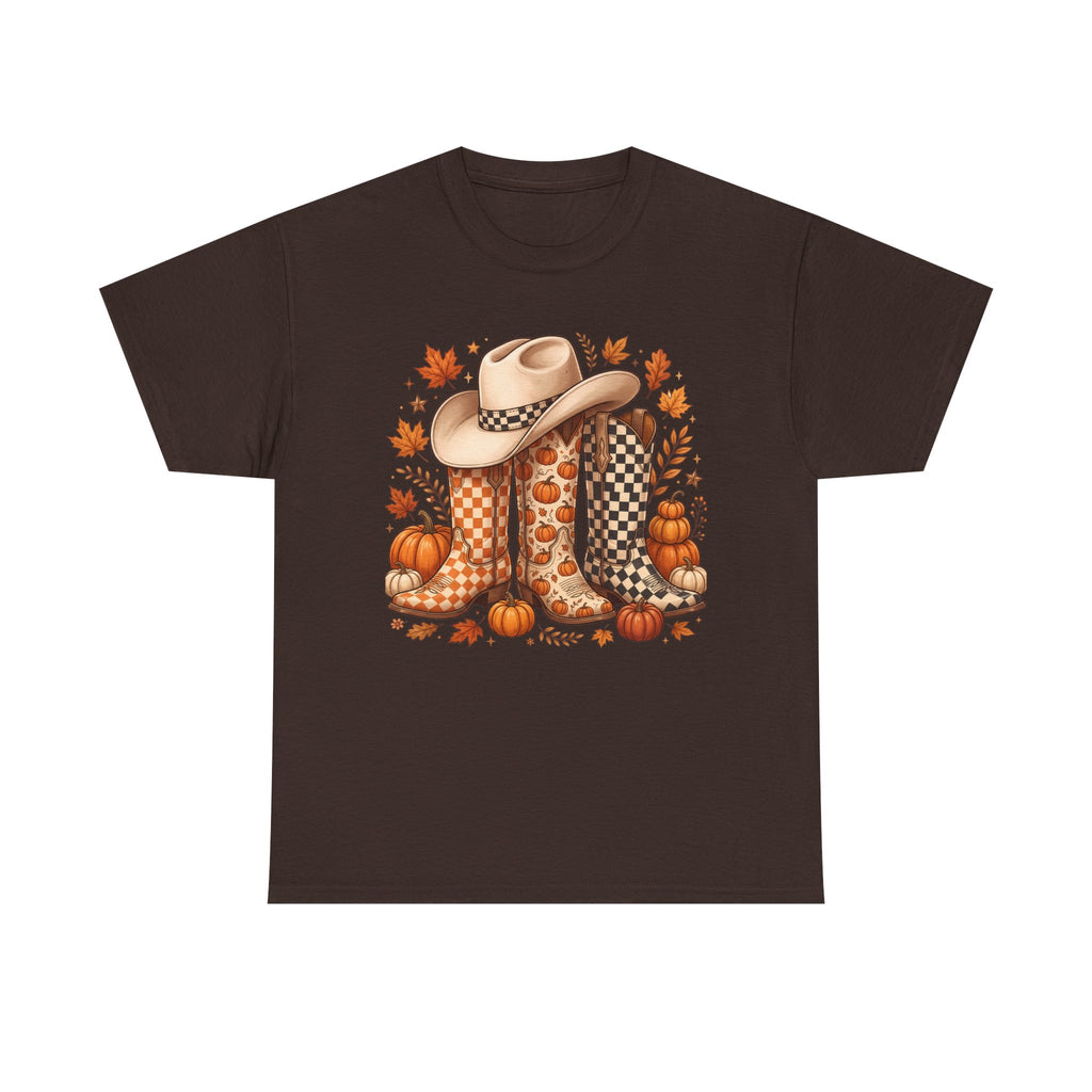Cowboy Boots & Hat Autumn Tee — Fall Pumpkin Western Graphic T-Shirt
