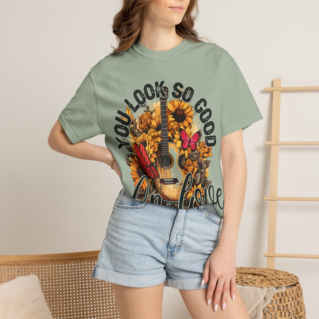 You Look So Good I'm In Love Guitar Floral T-Shirt