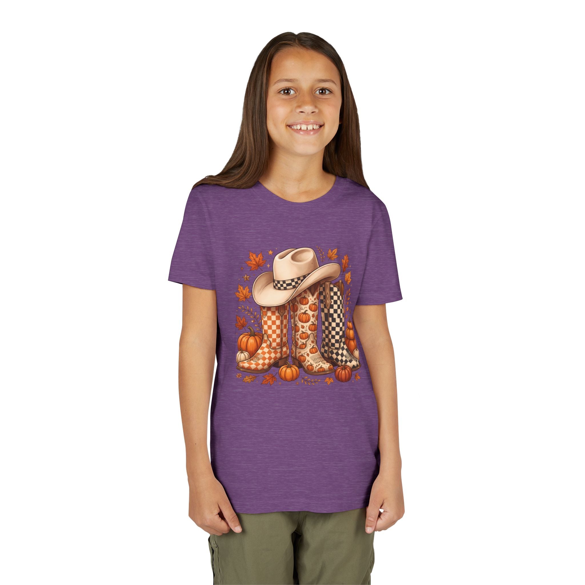 Youth T-Shirt — Fall Cowboy Boots & Pumpkins Autumn Graphic Tee