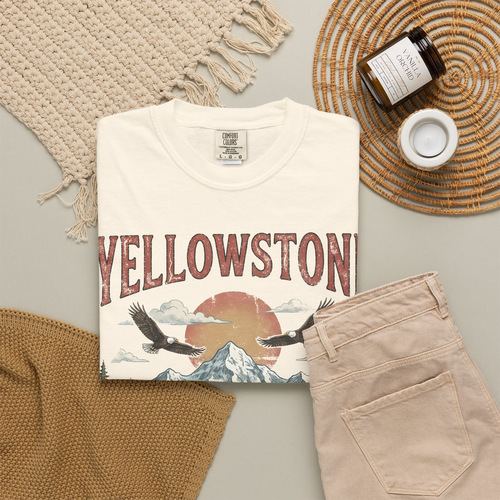 Yellowstone Wildlife Graphic T-Shirt — Vintage Bison, Wolves & Mountain Nature Tee