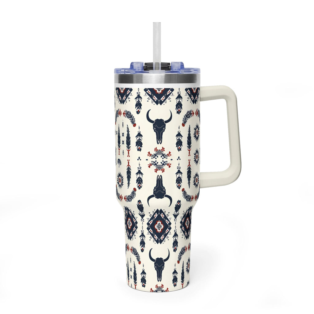 40oz Western Aztec Tumbler - Vacuum Insulated Travel Mug with Bull Skull Pattern
