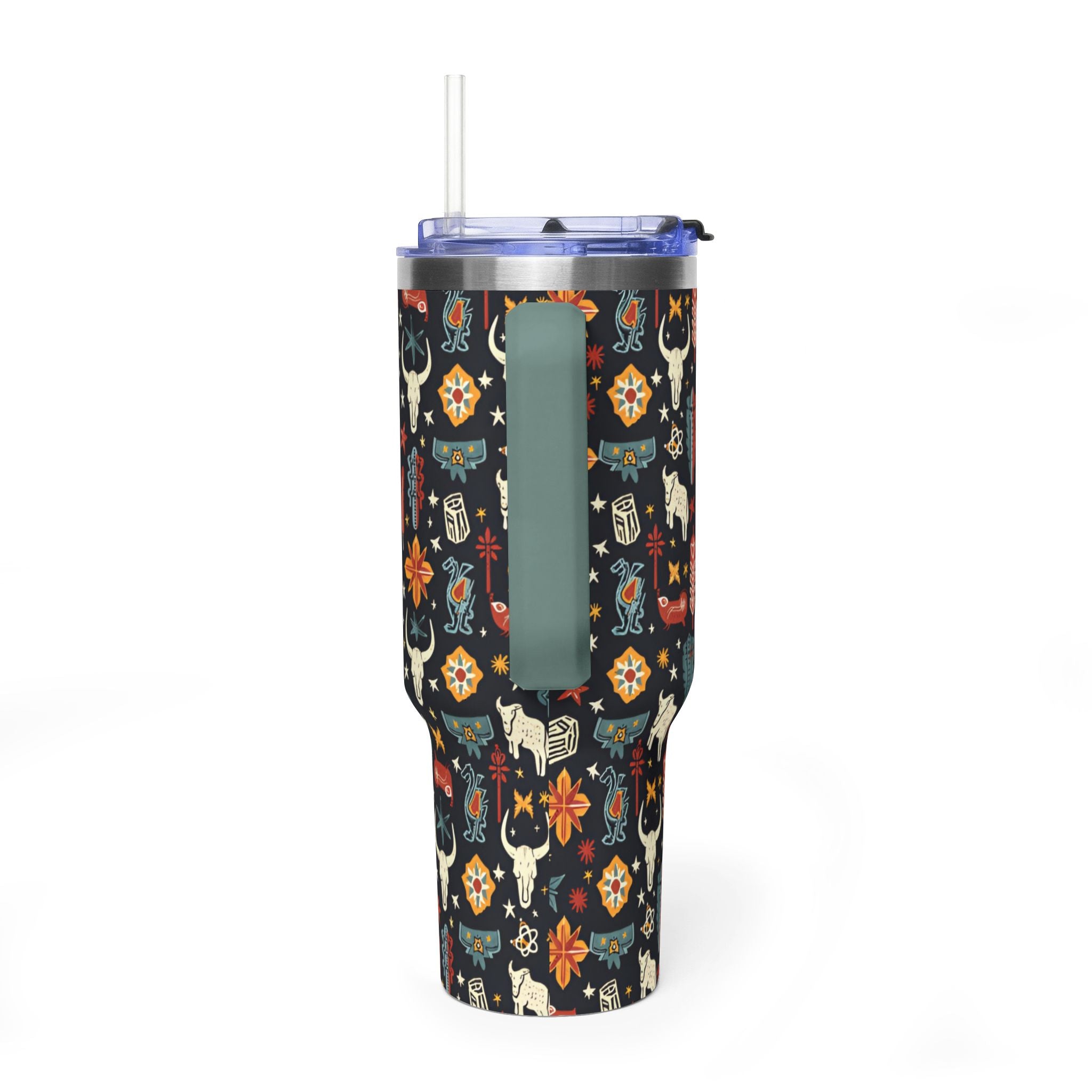 40oz Western Pattern Vacuum Tumbler — Southwestern Cow Skull & Floral Insulated Cup
