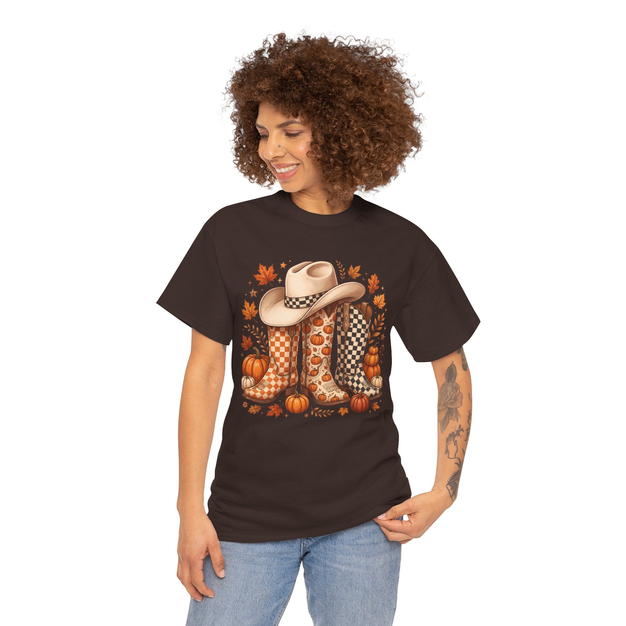 Cowboy Boots & Hat Autumn Tee — Fall Pumpkin Western Graphic T-Shirt