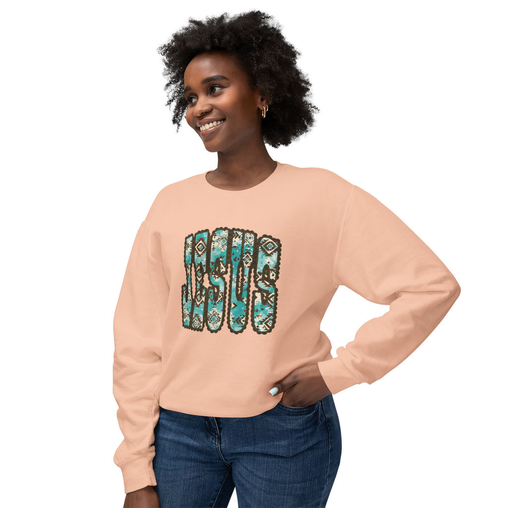 Jesus Floral Crewneck Sweatshirt — Turquoise Boho Faith Pullover