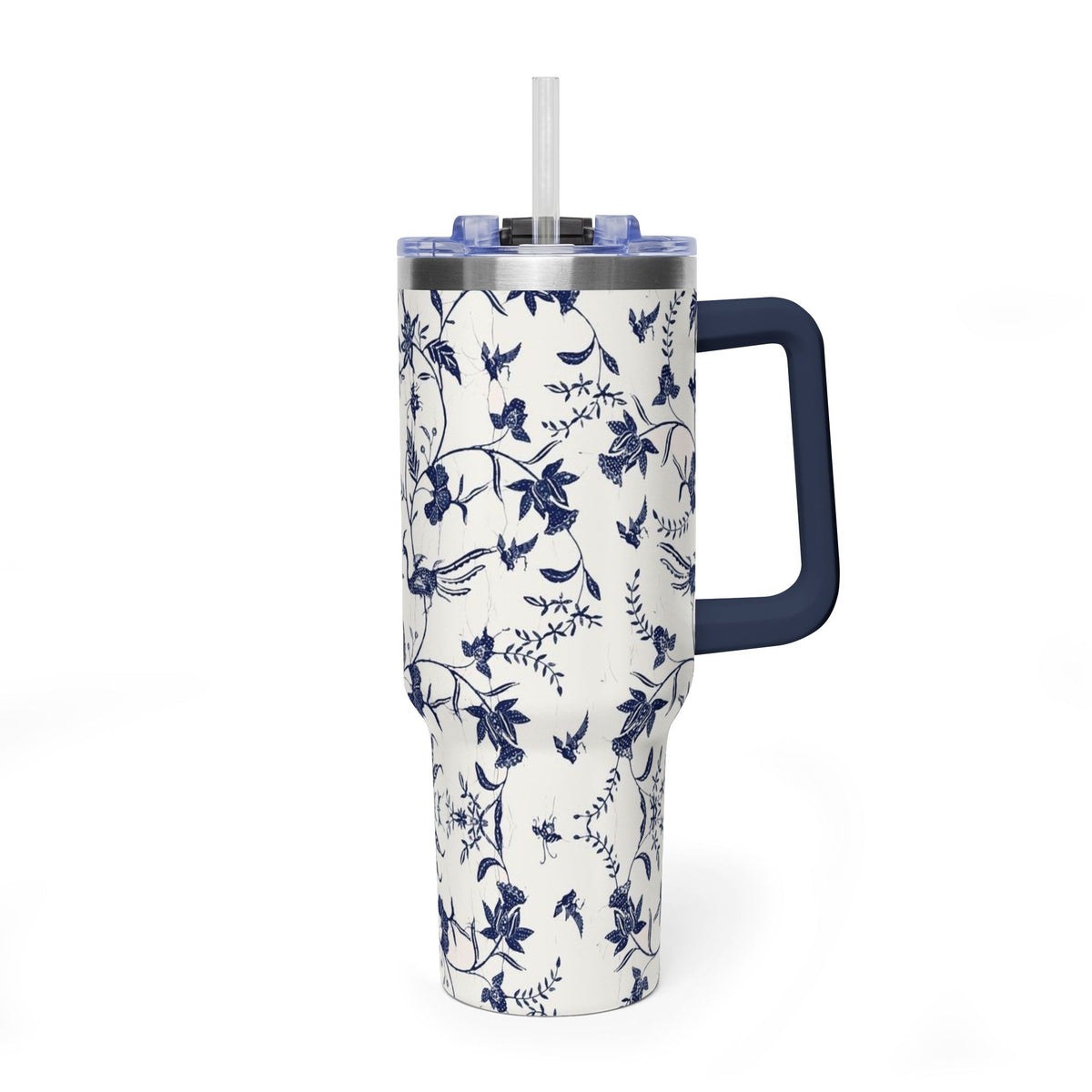 40oz Blue Floral Travel Tumbler – Insulated Vacuum Cup