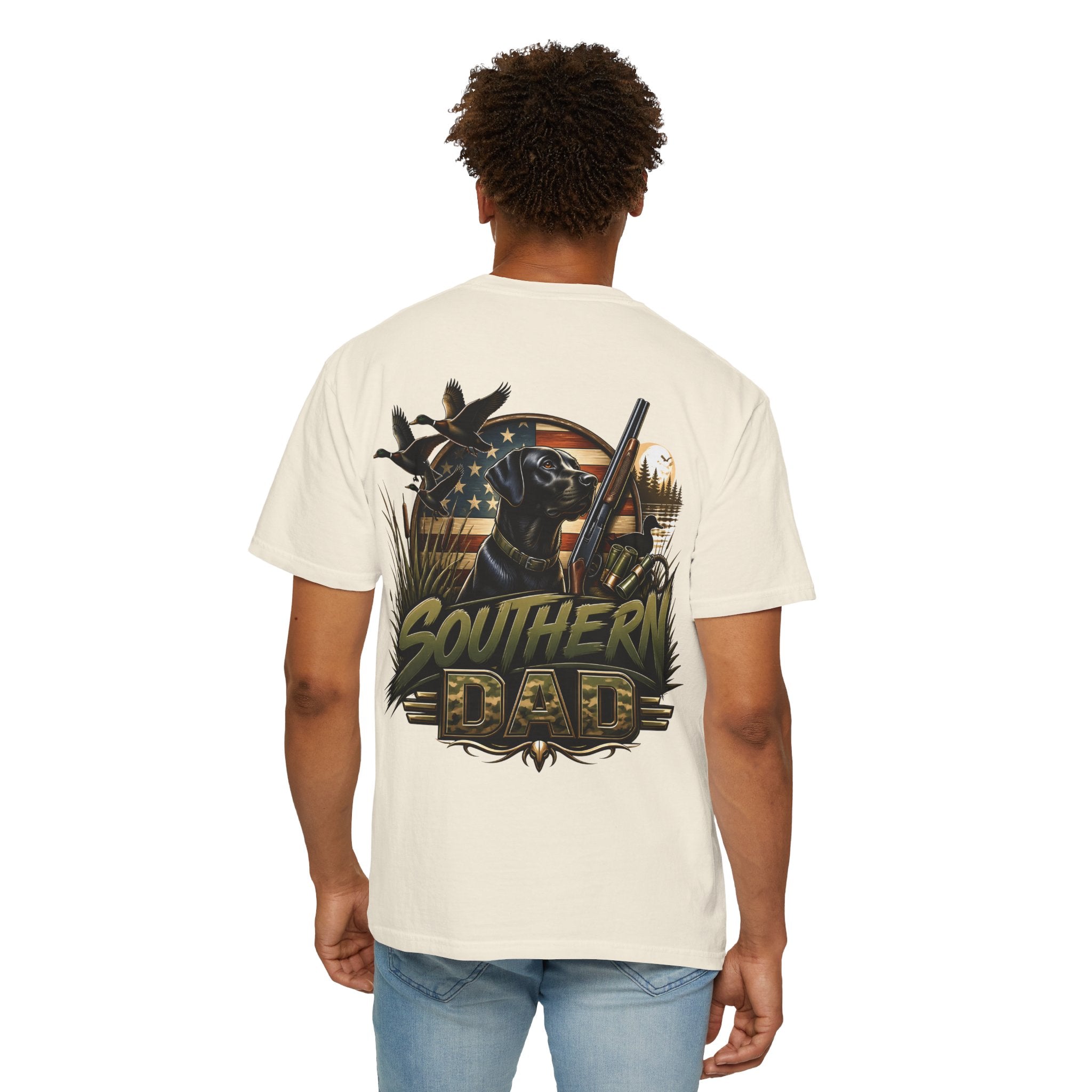 Southern Dad T-Shirt — Hunting Labrador & American Flag Graphic