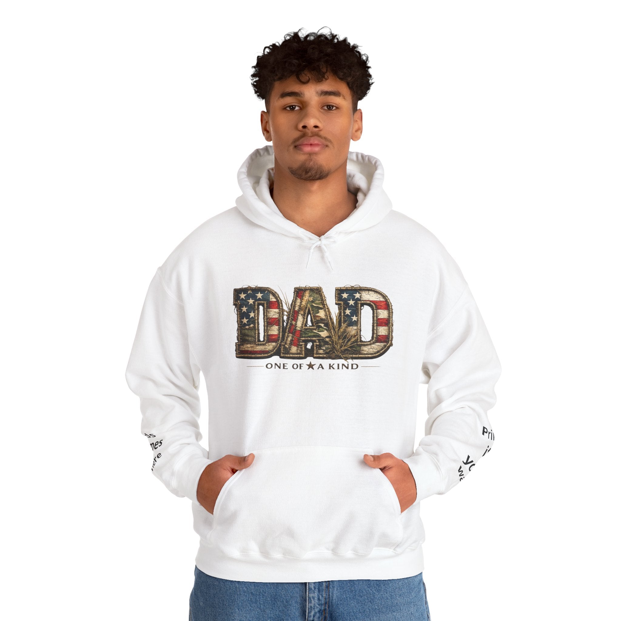 Personalizable Dad One of a Kind Hoodie — American Flag Patriotic Father’s Day Sweatshirt