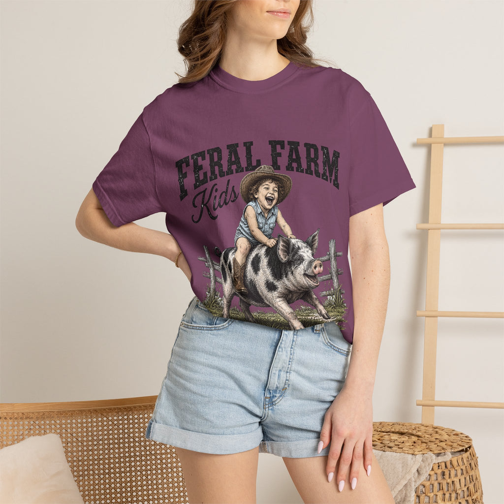 Feral Farm Kids T-Shirt — Vintage Pig Rider Graphic Tee
