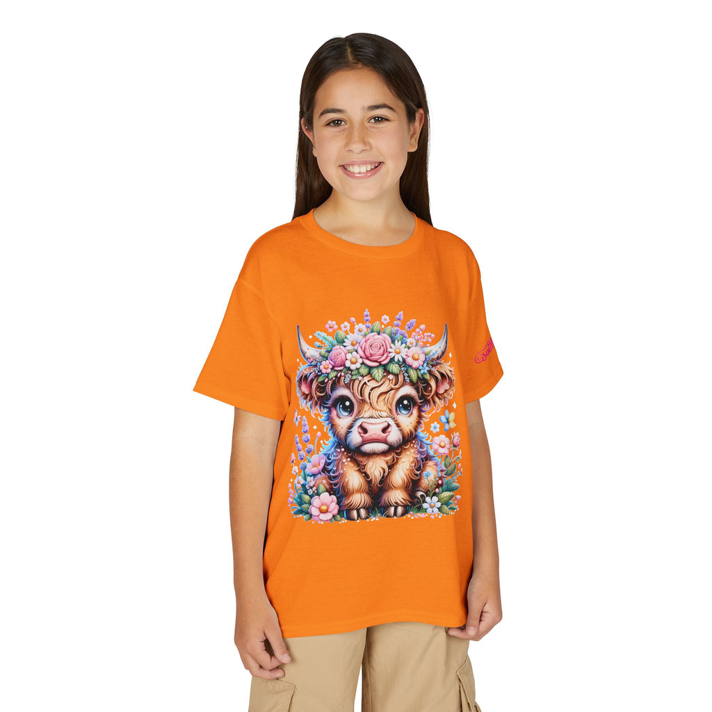 Cute Highland Calf Floral Youth T-Shirt