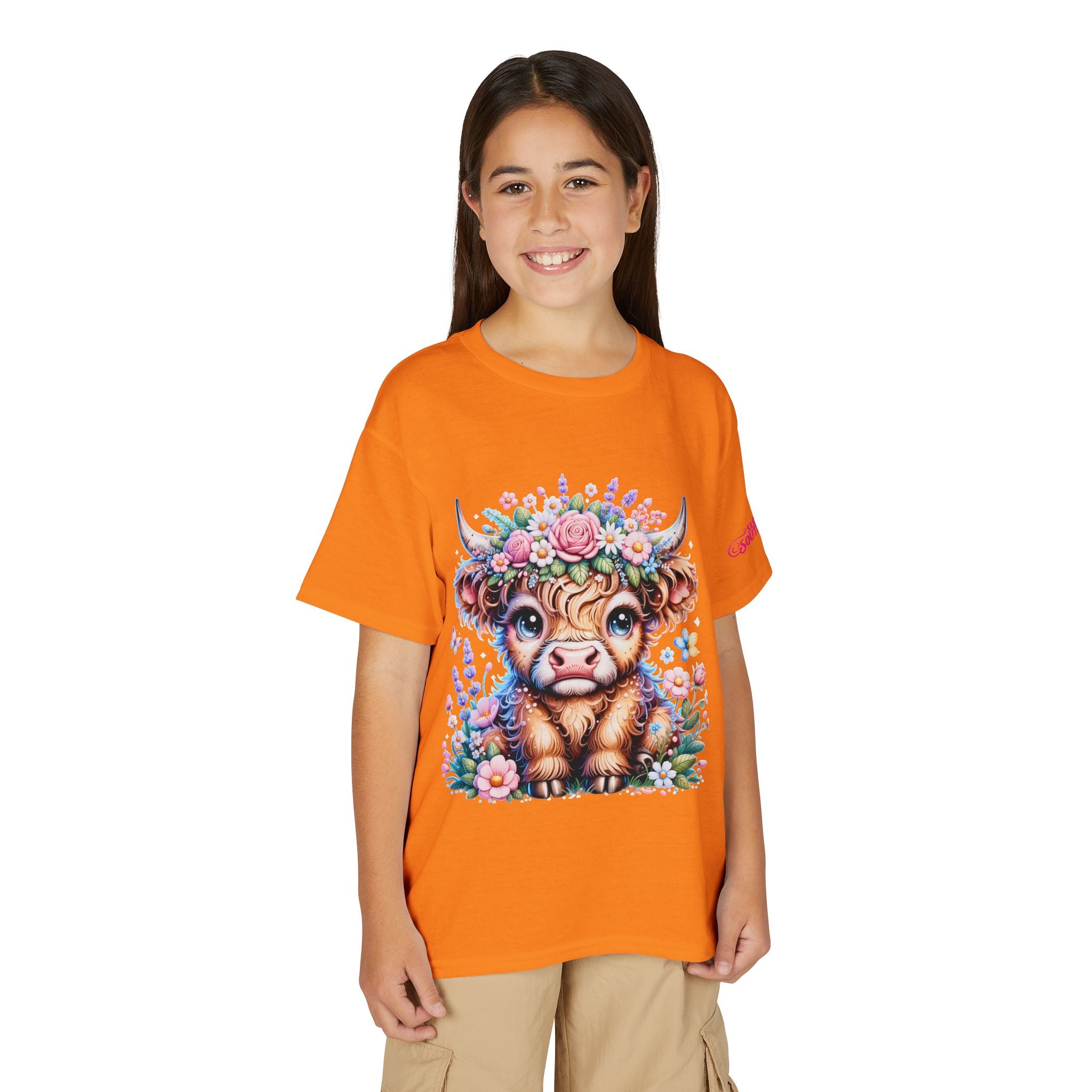 Cute Highland Calf Floral Youth T-Shirt