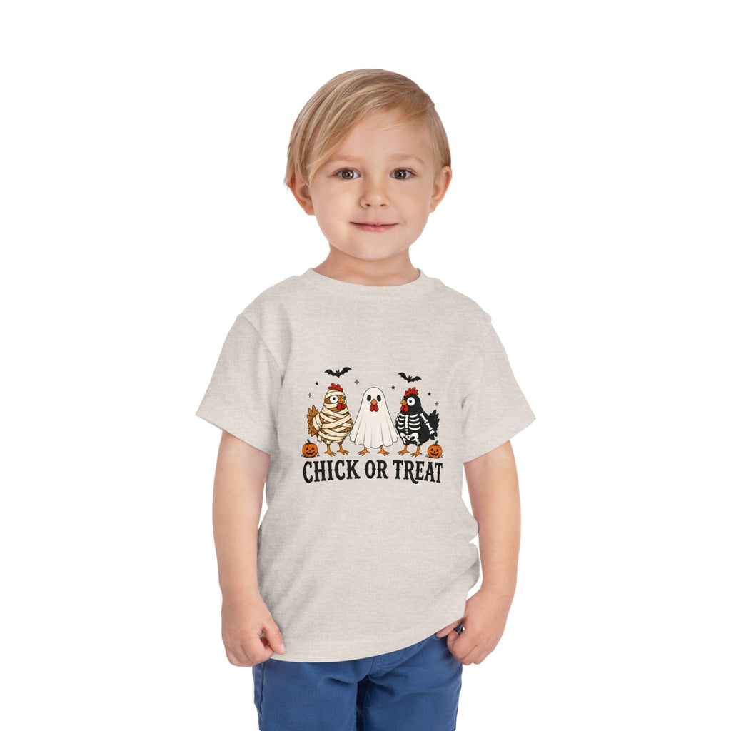 Toddler Halloween Tee - "Chick or Treat" Cute Costume Chick, Ghost & Skeleton Design