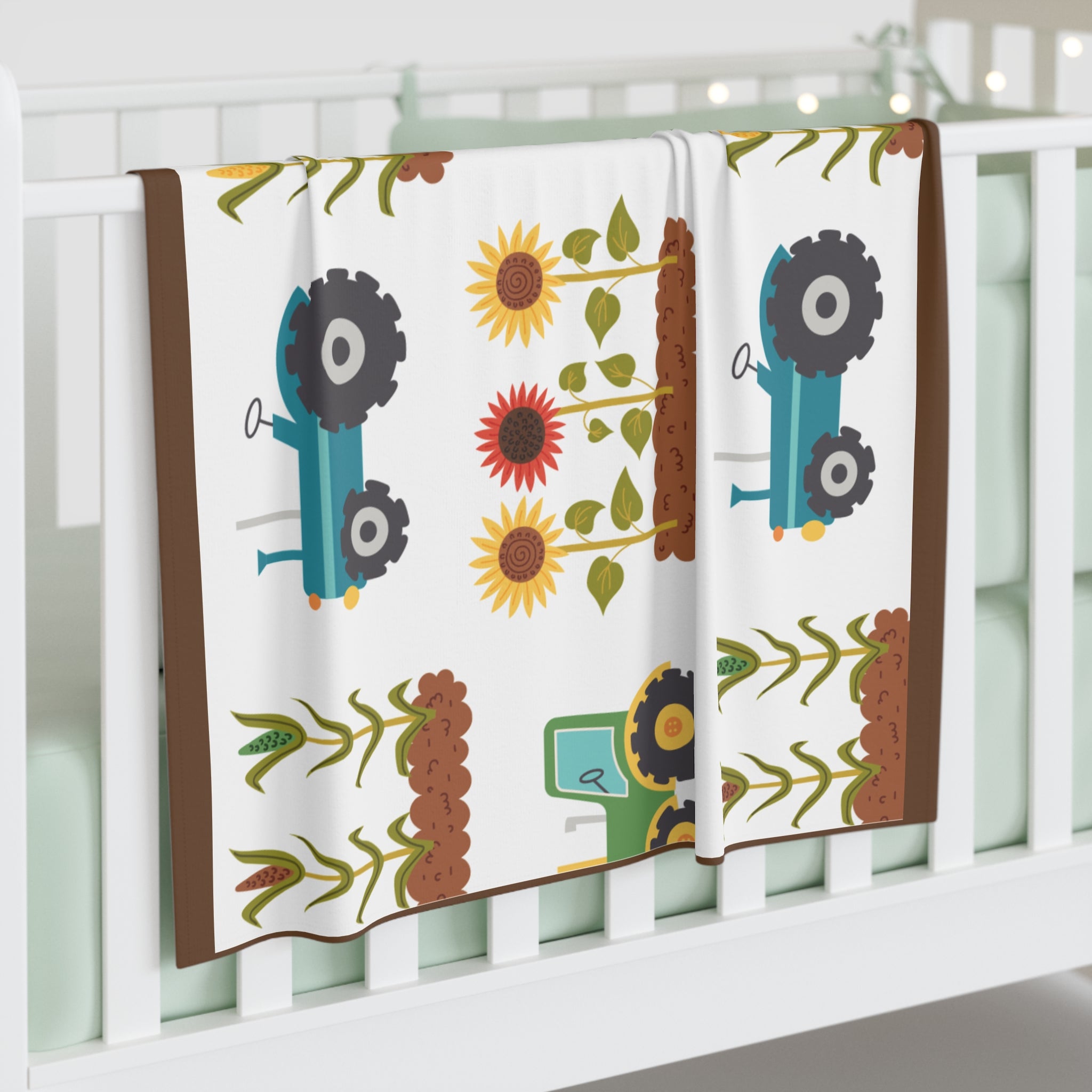 Farm Tractor Baby Swaddle Blanket — Cute Sunflower & Cornfield Nursery Wrap