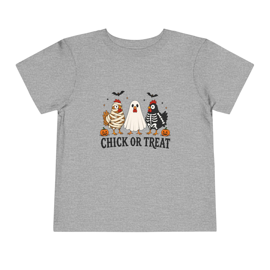 Toddler Halloween Tee - "Chick or Treat" Cute Costume Chick, Ghost & Skeleton Design