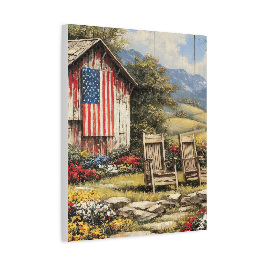 Patriotic Barn Landscape Canvas Wall Art