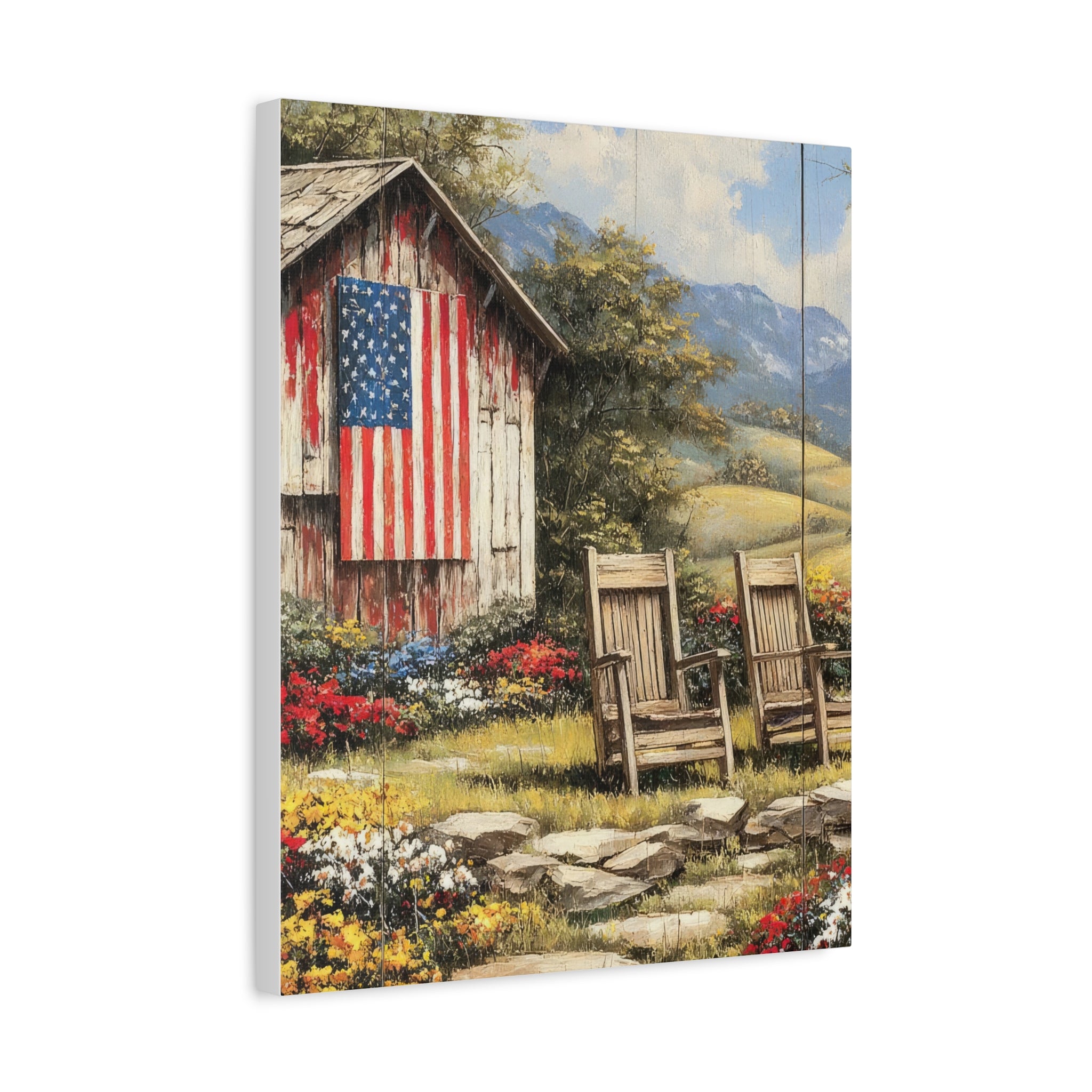 Patriotic Barn Landscape Canvas Wall Art