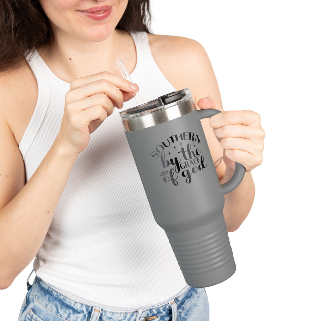40oz Insulated Travel Mug — "Southern by the Grace of God" Stainless Tumbler