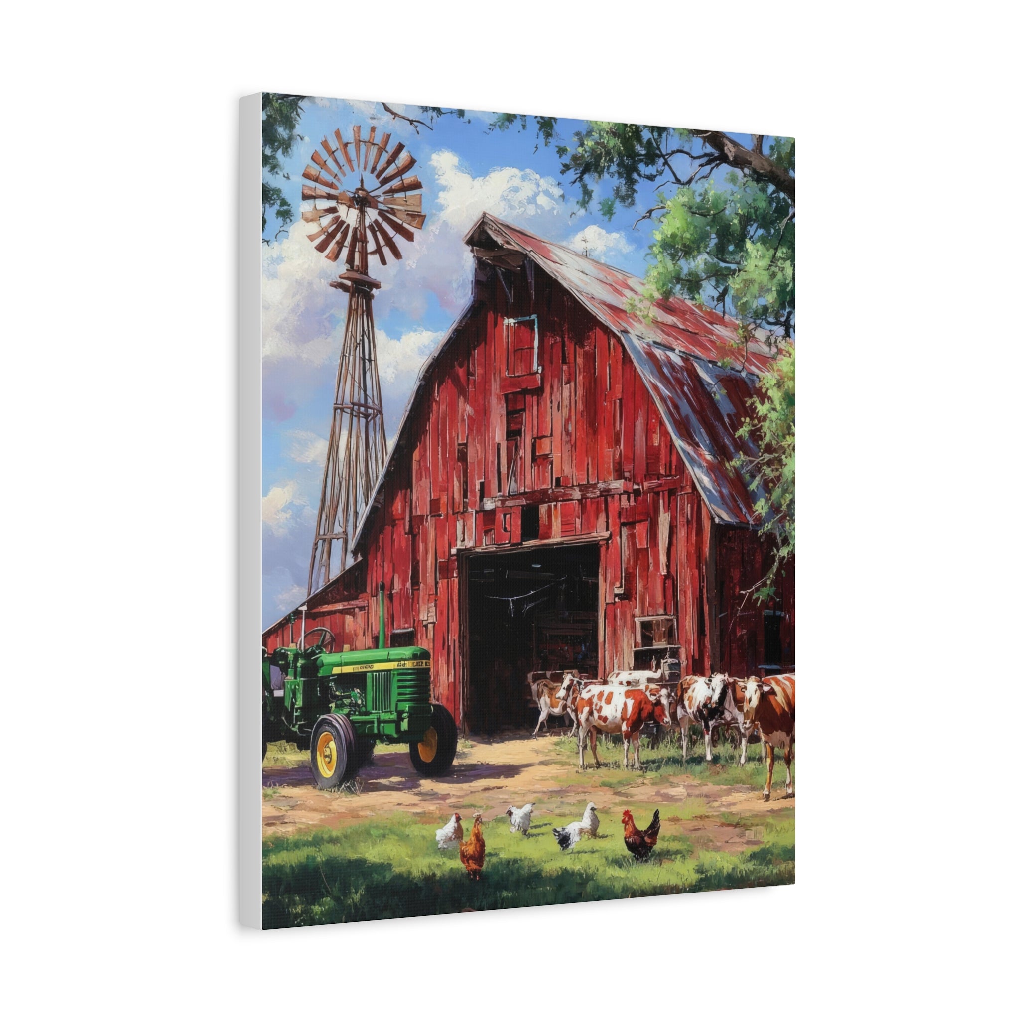 Rustic Red Barn Farm Canvas Print — Country Tractor & Animals Wall Art