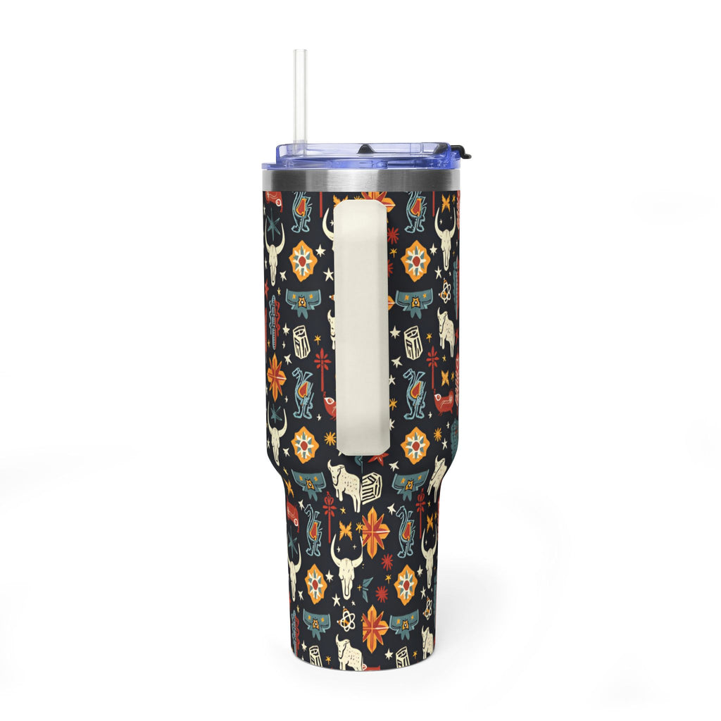 40oz Western Pattern Vacuum Tumbler — Southwestern Cow Skull & Floral Insulated Cup