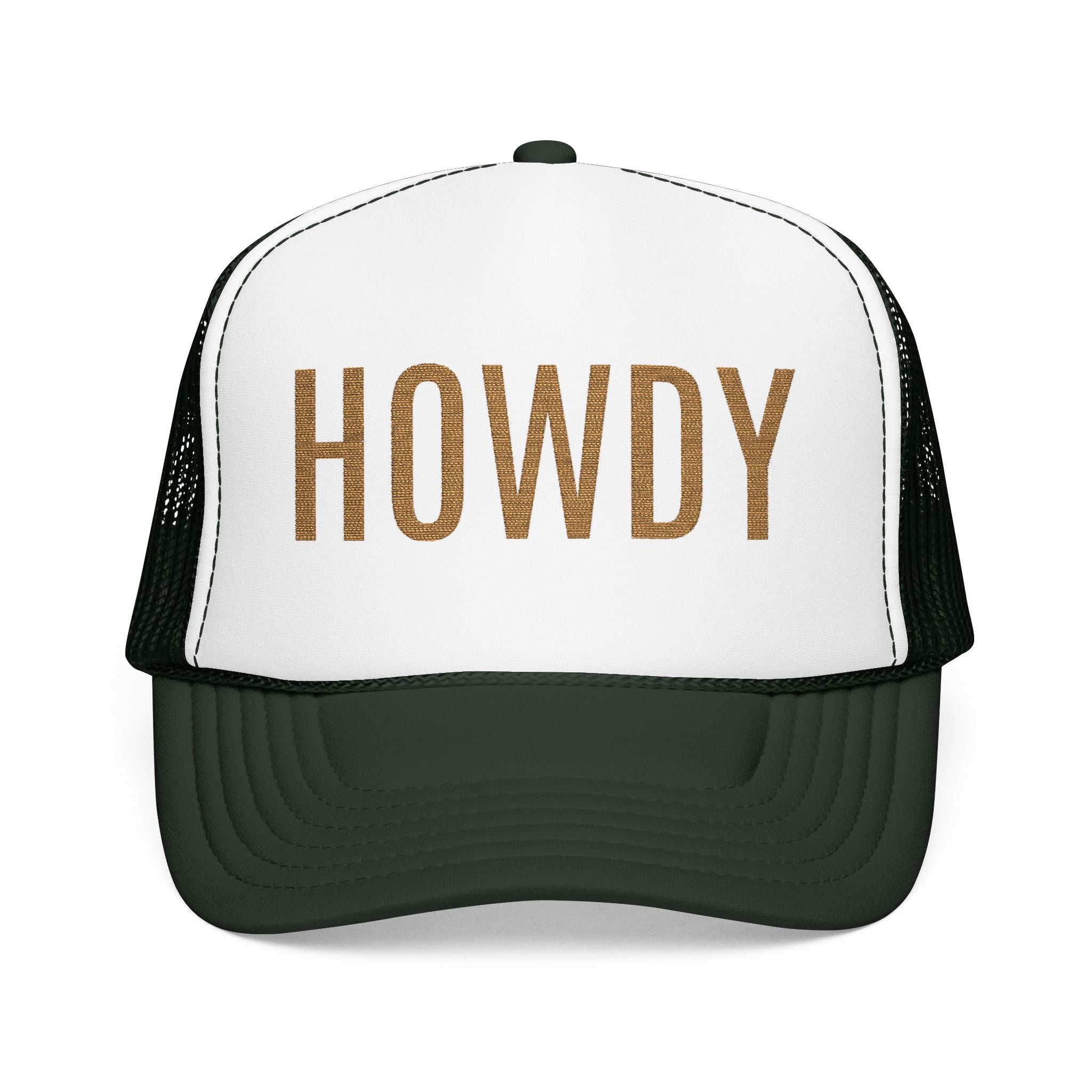 Howdy Trucker Hat — Glitter Letter Foam Mesh Cap