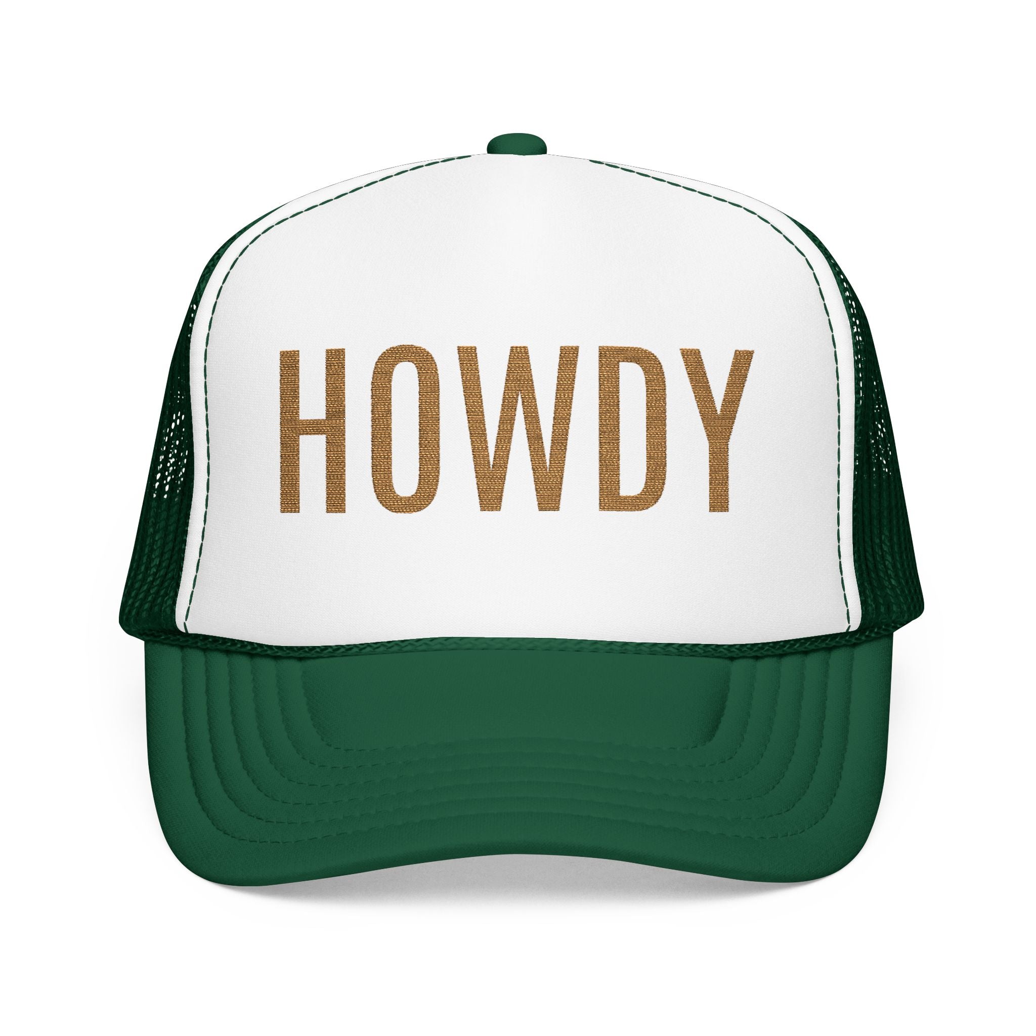 Howdy Trucker Hat — Glitter Letter Foam Mesh Cap