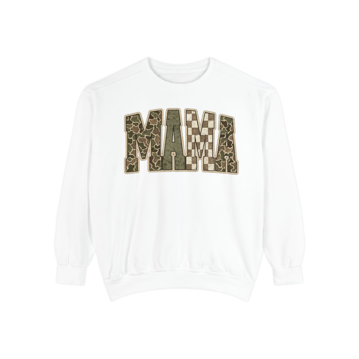 MAMA Camo Patch Sweatshirt — Women's Mama Graphic Crewneck