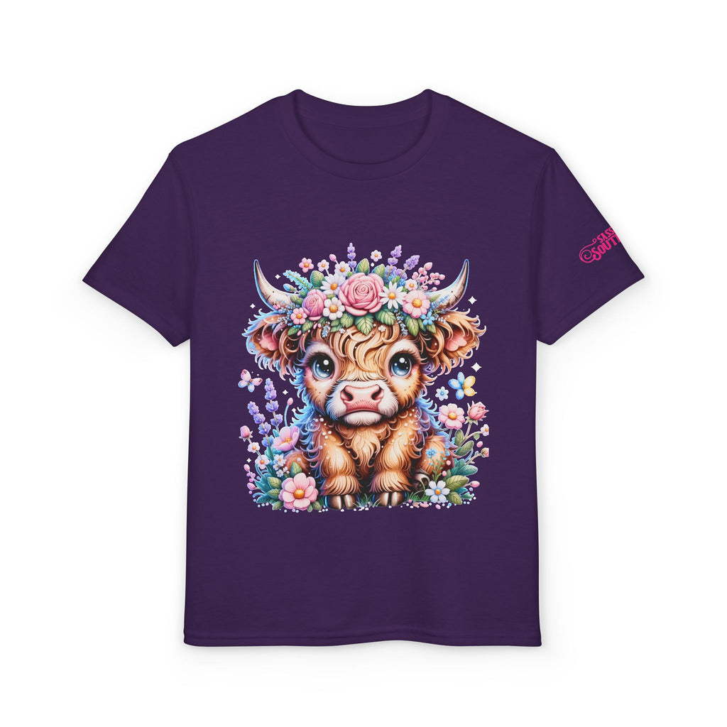 Cute Highland Calf Floral Youth T-Shirt