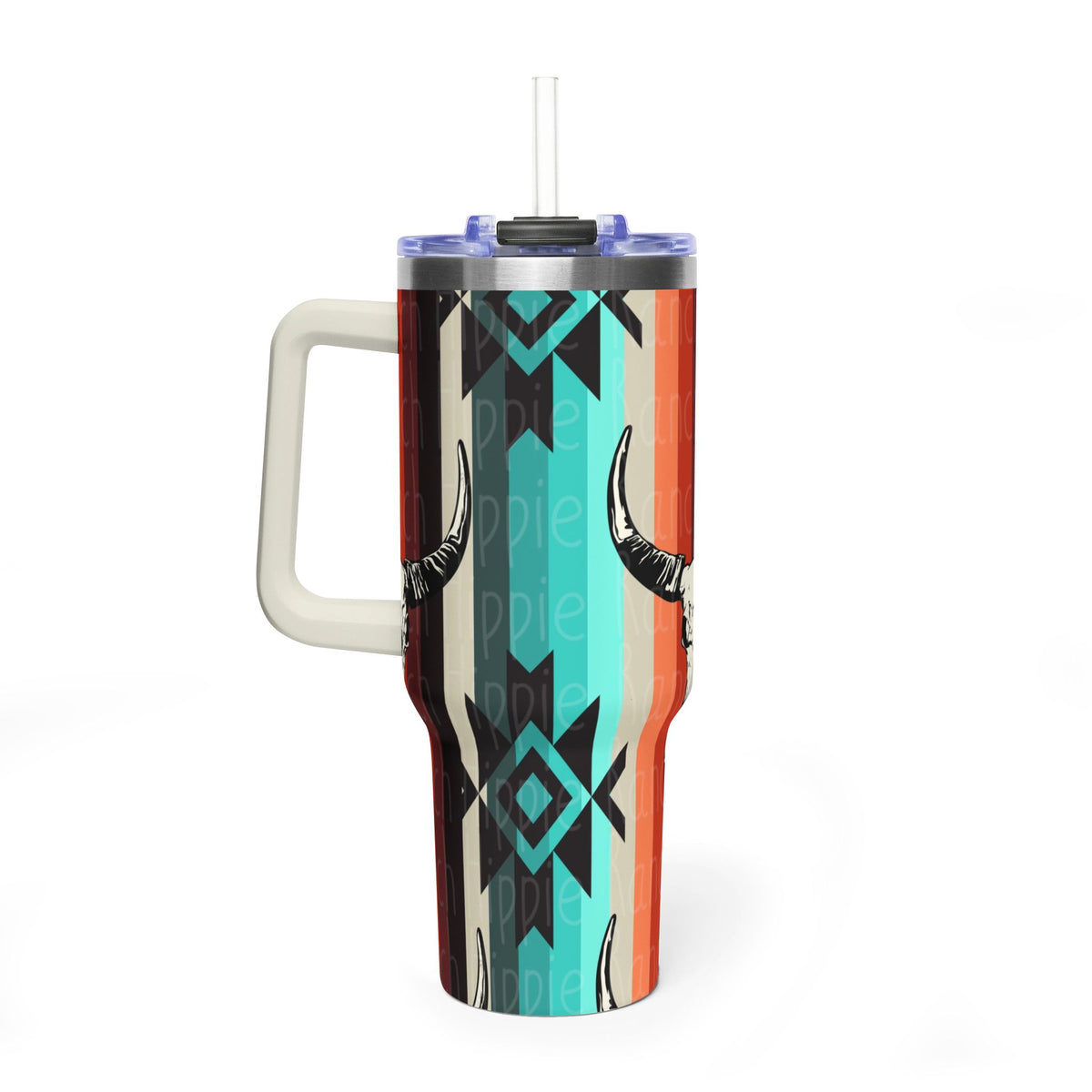 40oz Southwestern Skull Tumbler – Aztec Stripes Insulated Travel Cup
