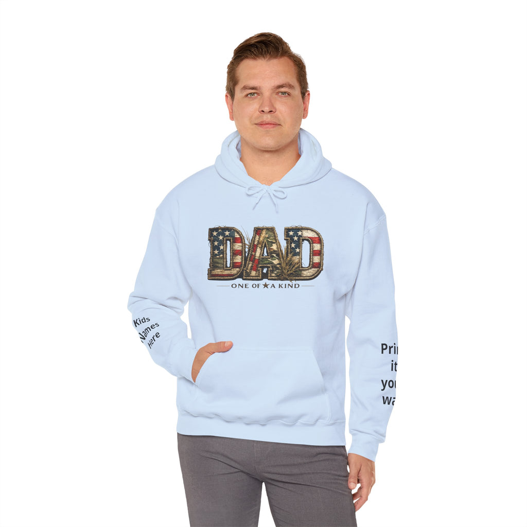 Personalizable Dad One of a Kind Hoodie — American Flag Patriotic Father’s Day Sweatshirt