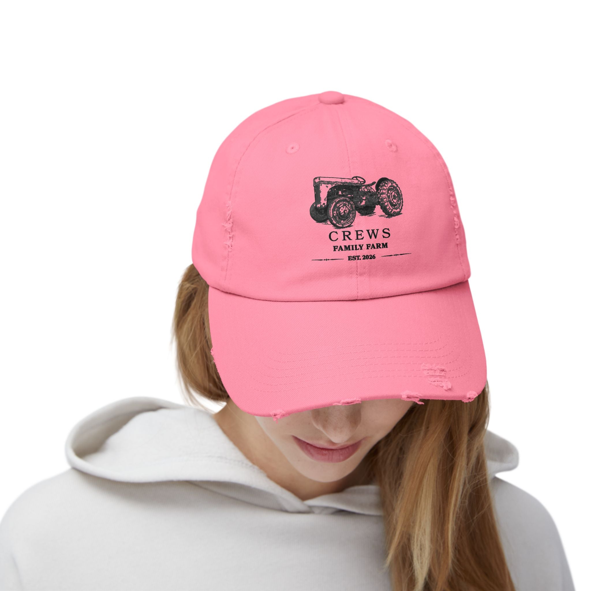 Distressed Tractor Cap — "Crews Family Farm" Vintage Farmers Hat