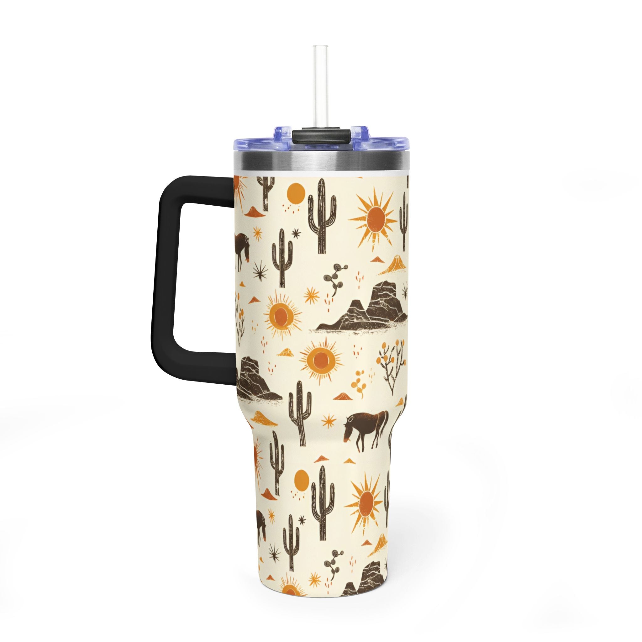 Desert Sunset 40oz Tumbler - Western Cactus & Horse Thermal Cup