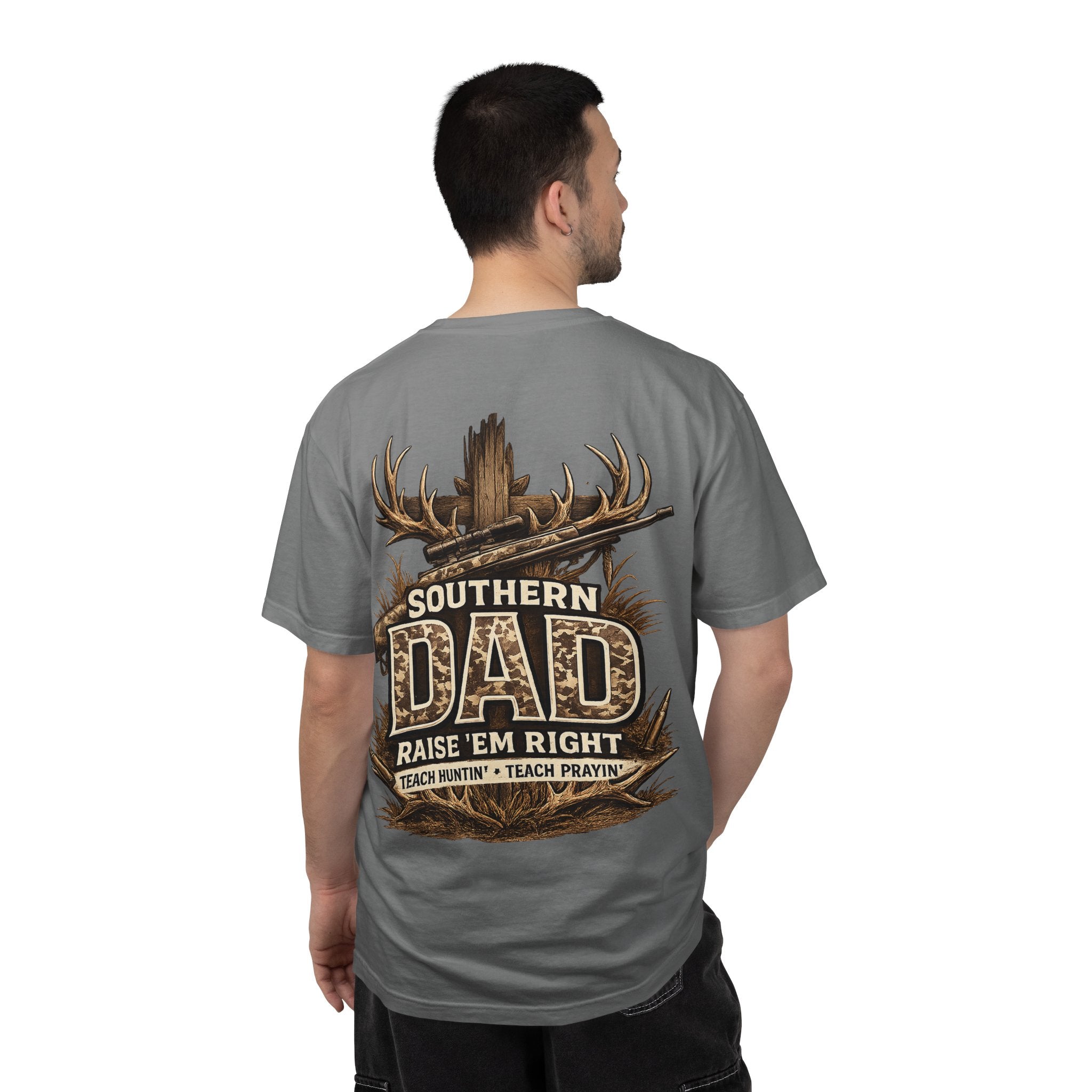 Southern Dad Hunting T-Shirt — "Raise 'Em Right" Graphic Tee
