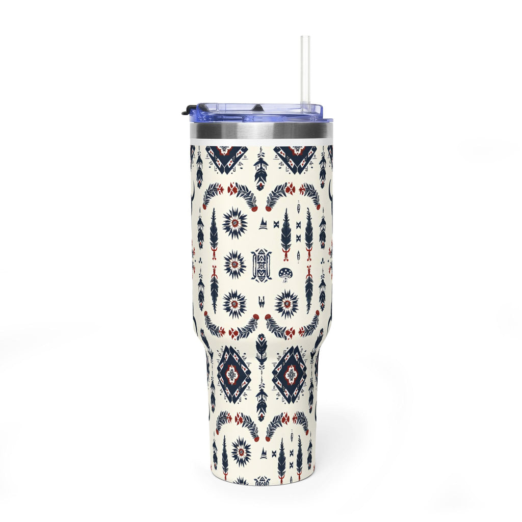 40oz Western Aztec Tumbler - Vacuum Insulated Travel Mug with Bull Skull Pattern