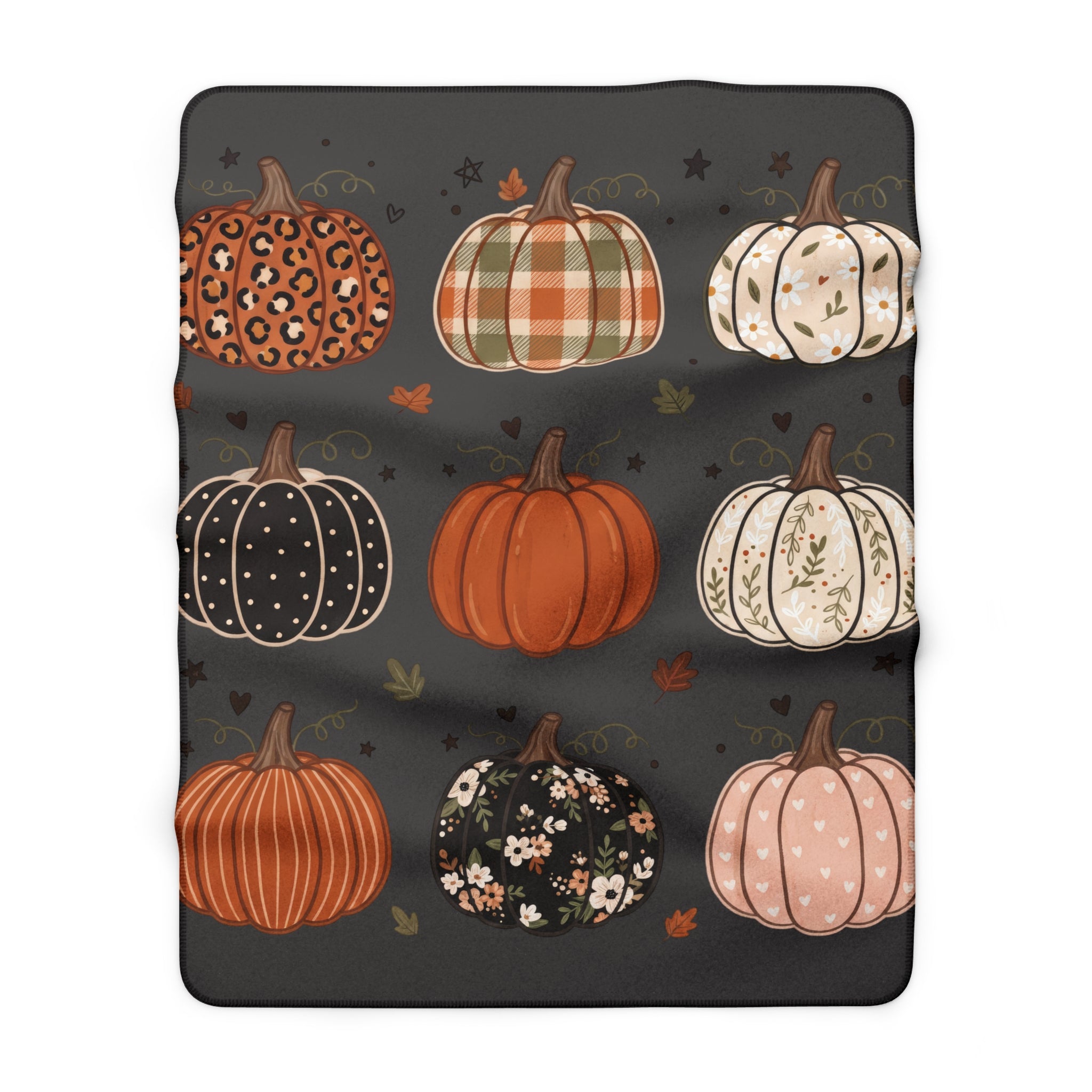 Autumn Pumpkin Sherpa Blanket — Cozy Fall Throw with Plaid, Leopard & Floral Pumpkins