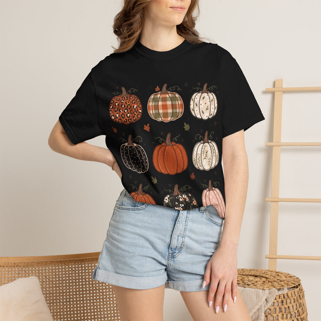 Pumpkin Patch T-Shirt — Fall Plaid & Floral Pumpkins Graphic Tee