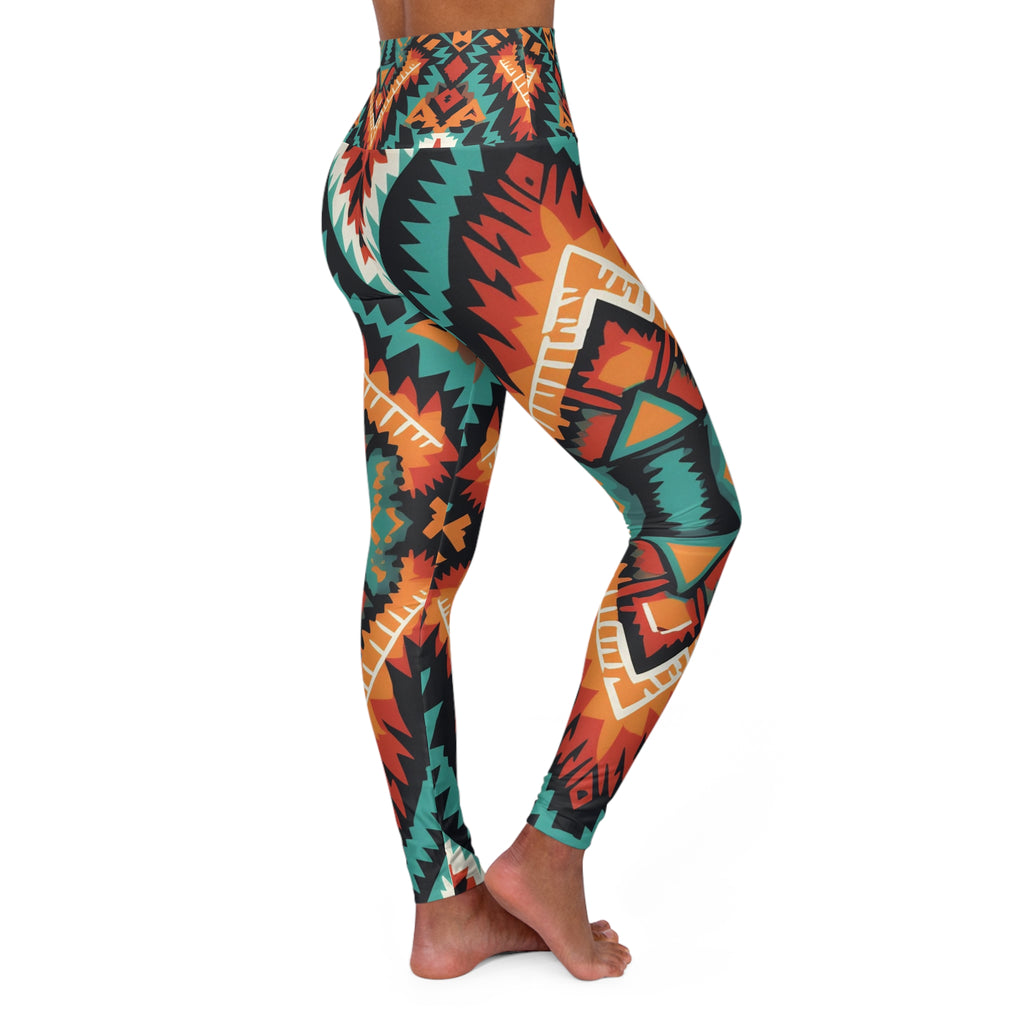 Aztec High-Waist Yoga Leggings — Tribal Geometric Print