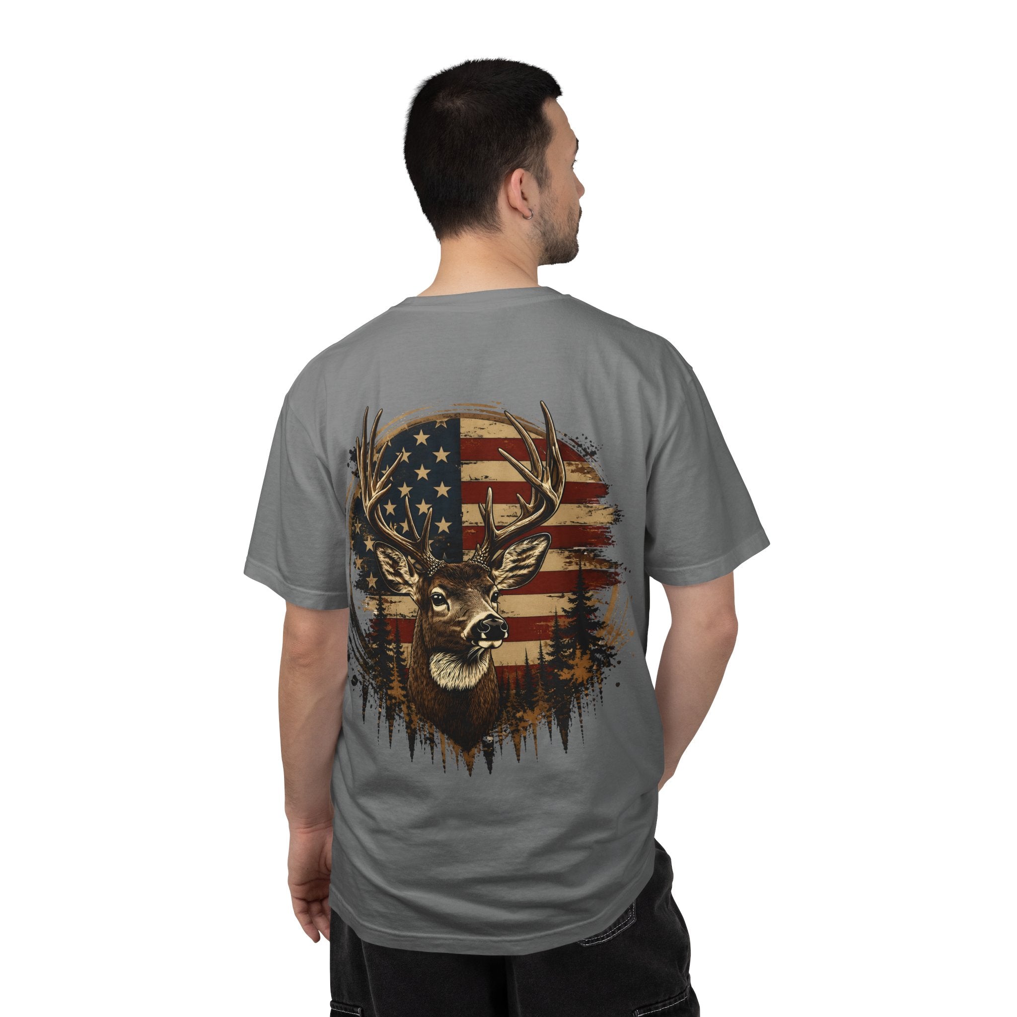 American Flag Deer T-Shirt — Patriotic Hunting Graphic Tee