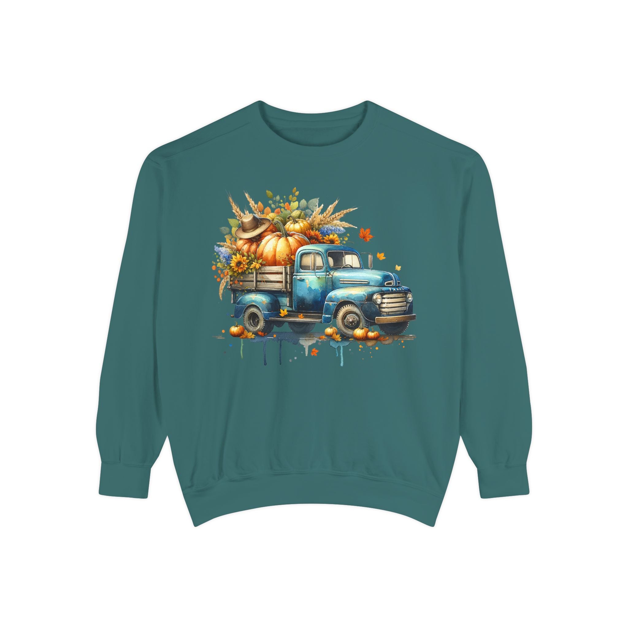 Fall Vintage Truck Sweatshirt – Pumpkin Harvest Graphic Crewneck