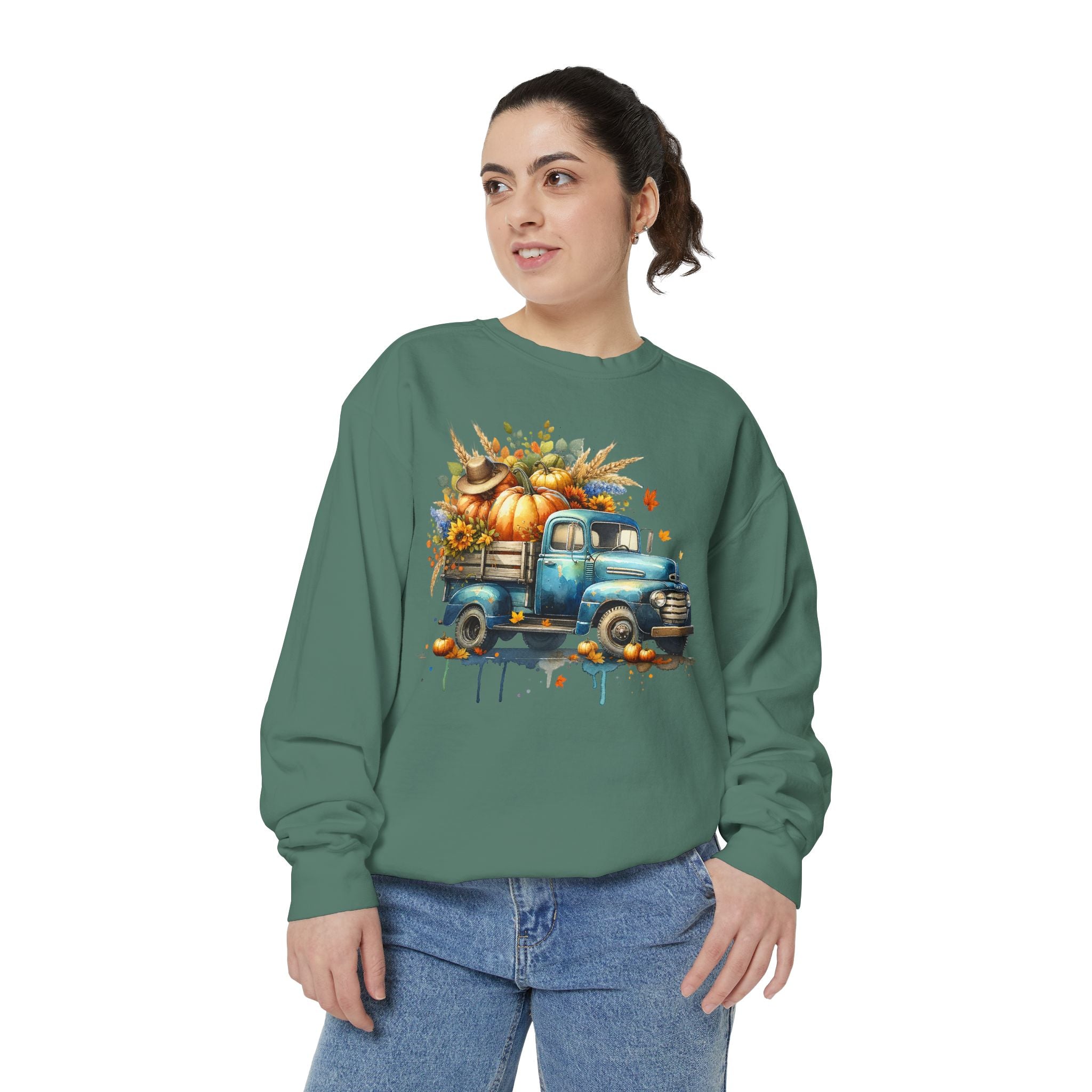 Fall Vintage Truck Sweatshirt – Pumpkin Harvest Graphic Crewneck