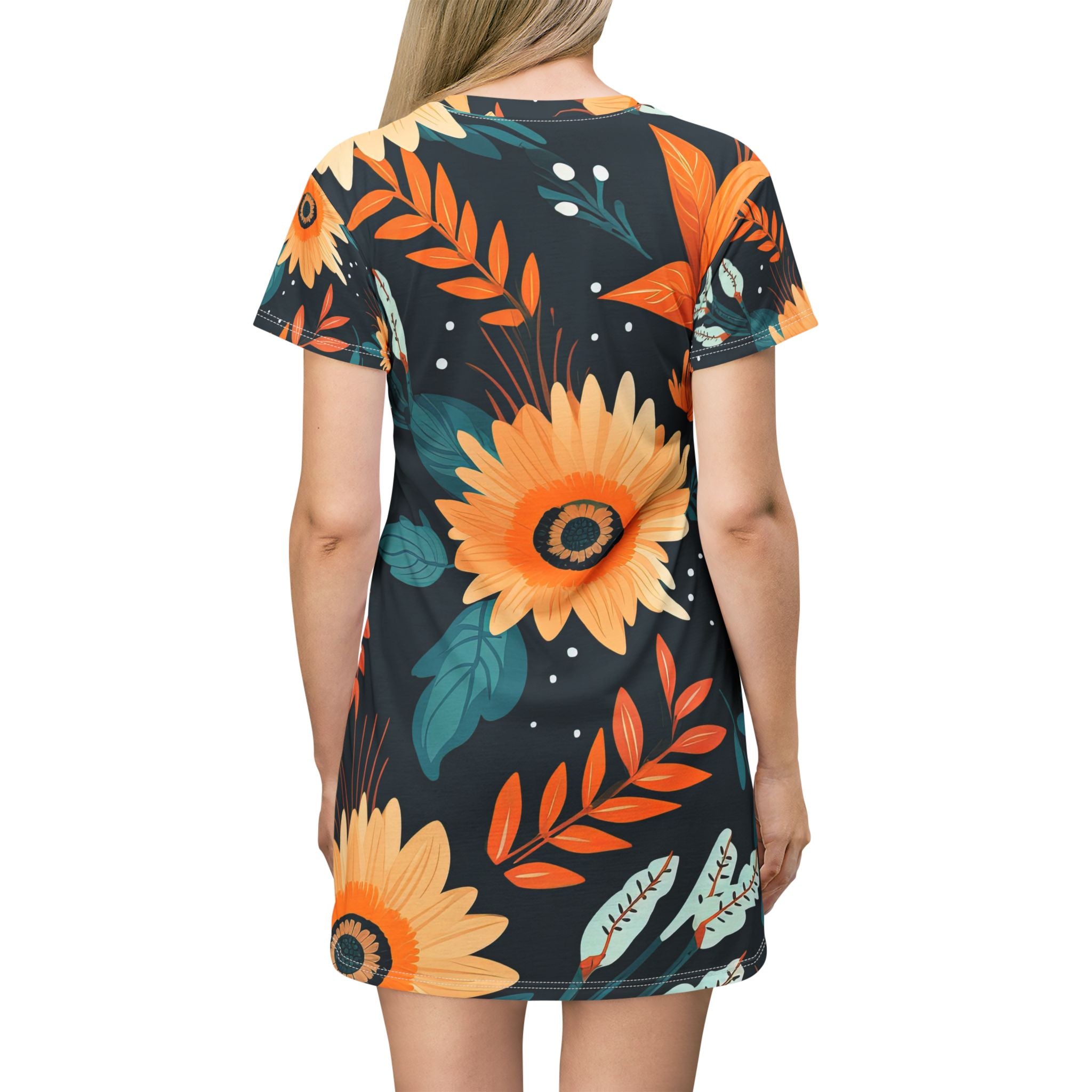 Sunflower Floral T-Shirt Dress — All-Over Print Summer Sundress