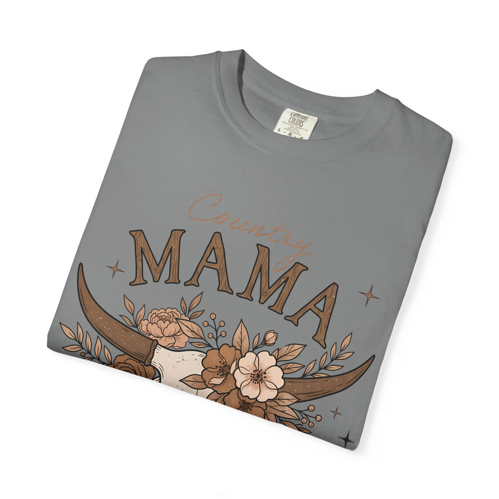 Country Mama T-Shirt — Floral Cow Skull Rustic Farmhouse Tee