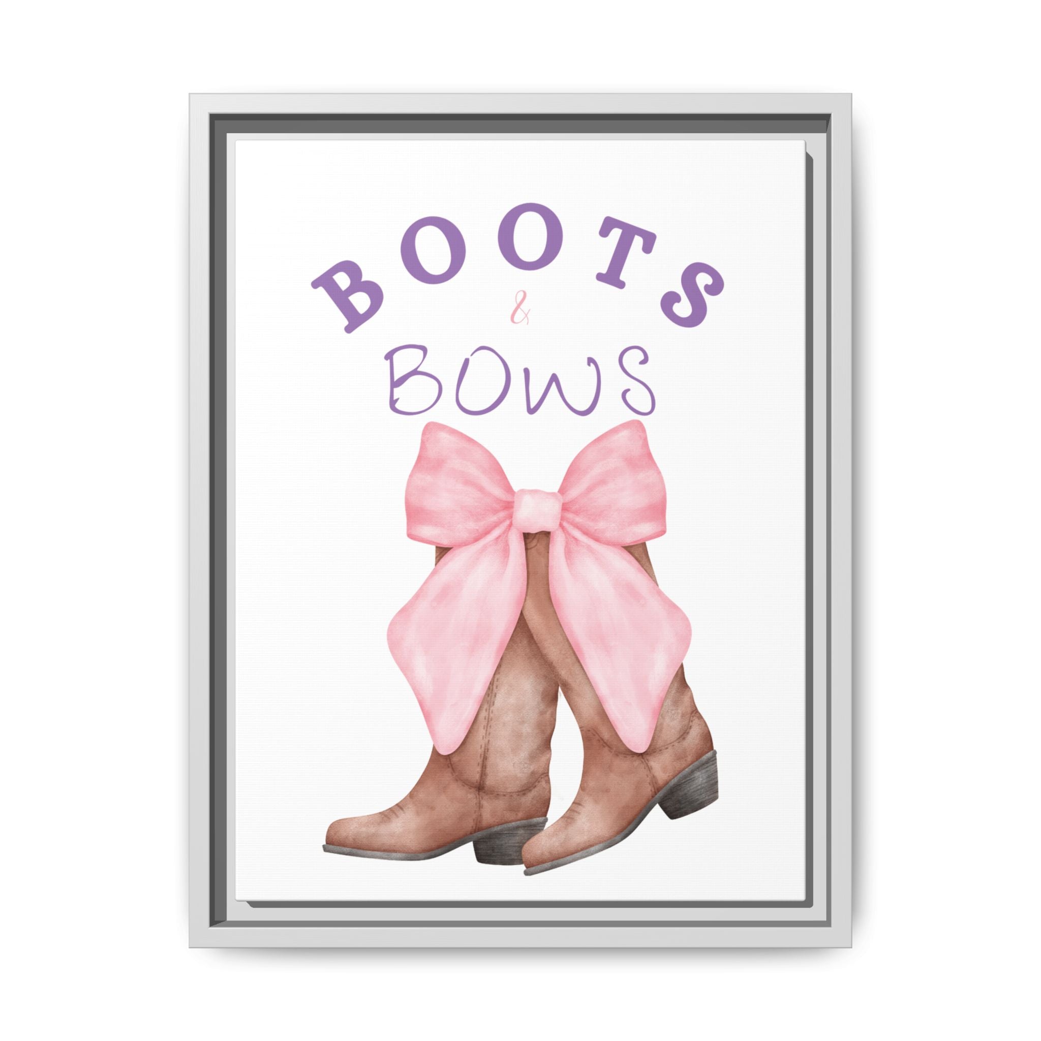 Boots & Bows Framed Canvas Print — Pink Bow Cowboy Boot Wall Art
