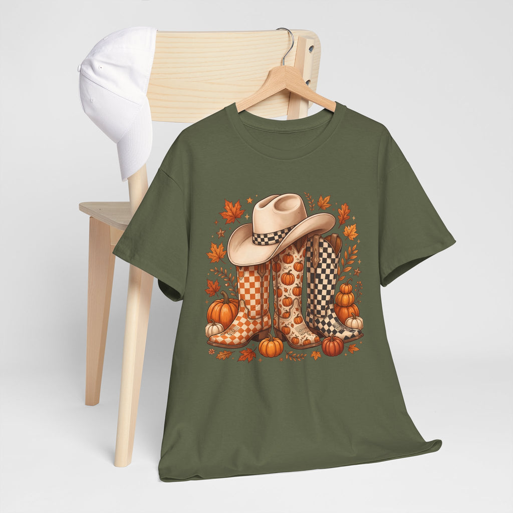 Cowboy Boots & Hat Autumn Tee — Fall Pumpkin Western Graphic T-Shirt