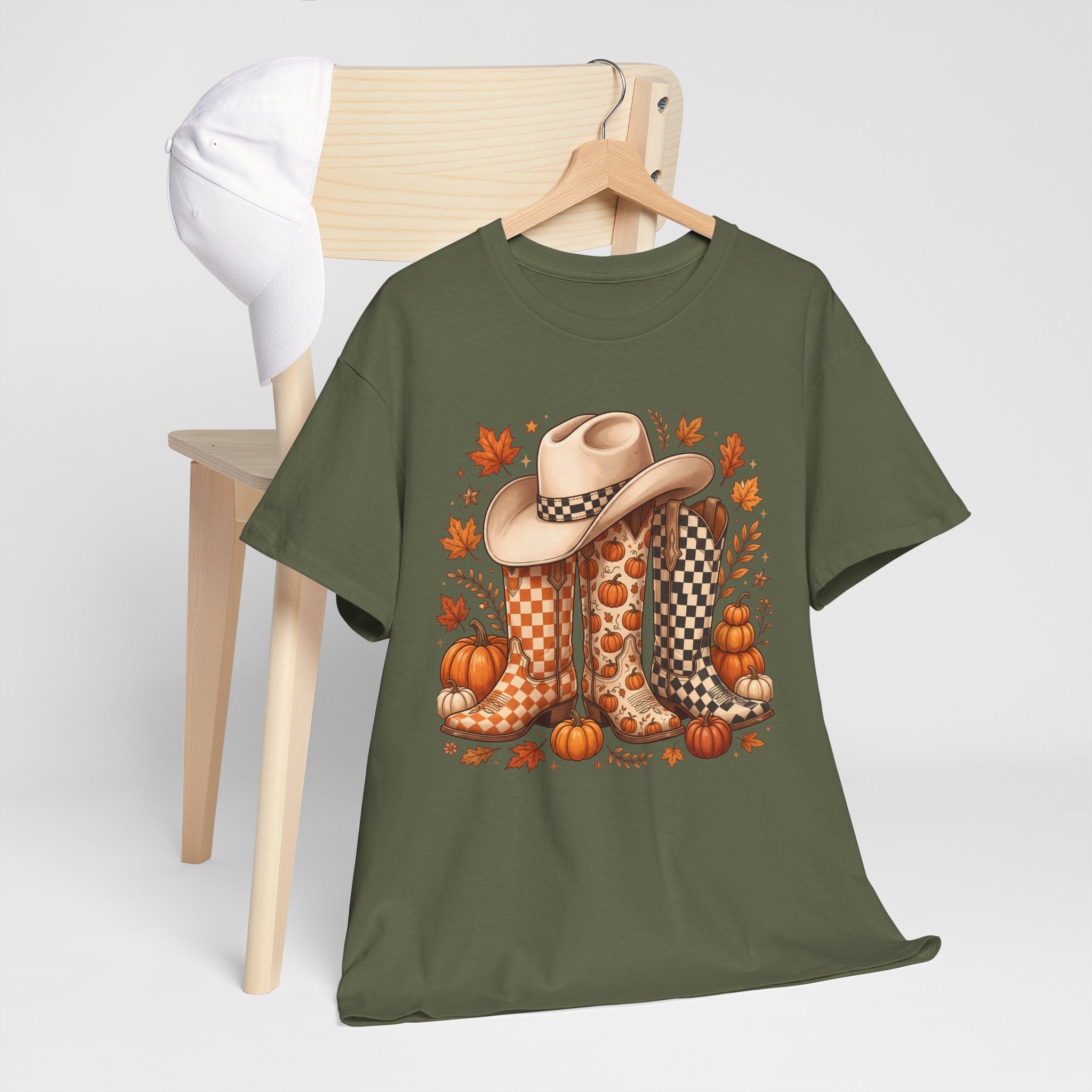 Cowboy Boots & Hat Autumn Tee — Fall Pumpkin Western Graphic T-Shirt